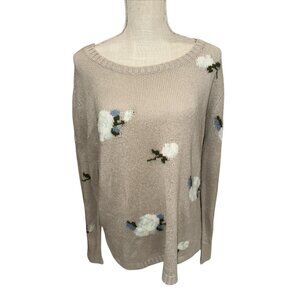 Xhilaration Womens Beige Sweater W/ Floral Pattern L/G